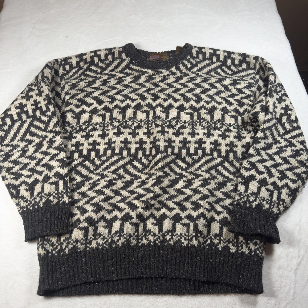 Authentic Issue Sweater Mens XL Gray Fair Isle Wool Blend Crewneck Pullover Knit